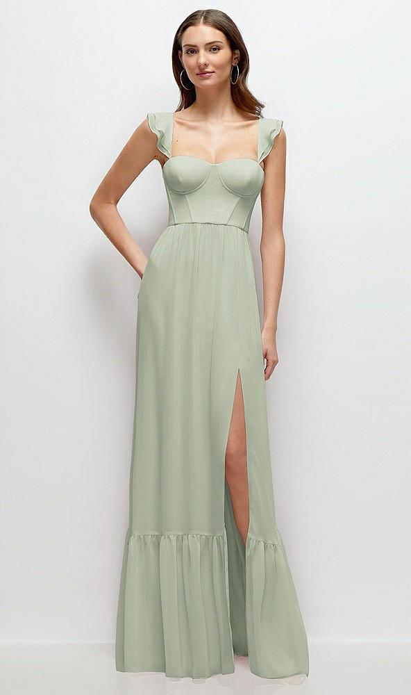 ruffle strap chiffon bustier maxi dress with ruffle hem a-line skirt