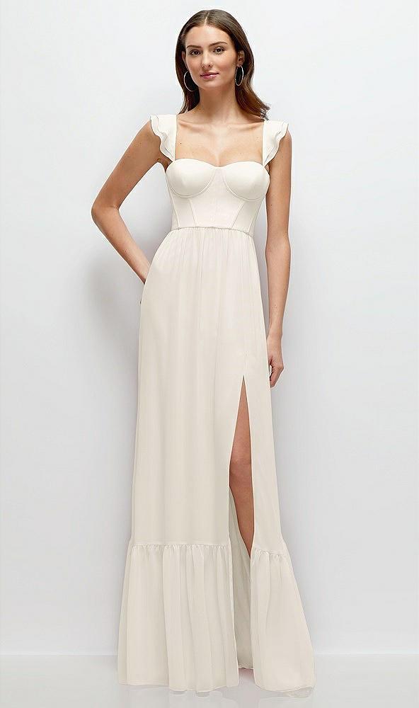 ruffle strap chiffon bustier maxi dress with ruffle hem a-line skirt