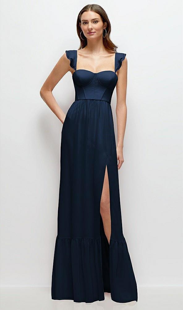 ruffle strap chiffon bustier maxi dress with ruffle hem a-line skirt