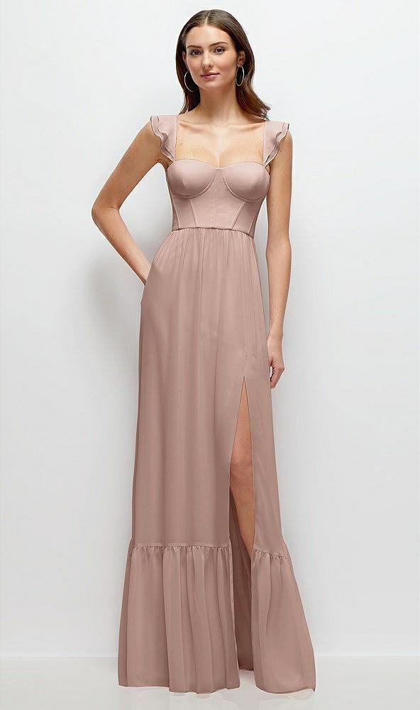 ruffle strap chiffon bustier maxi dress with ruffle hem a-line skirt