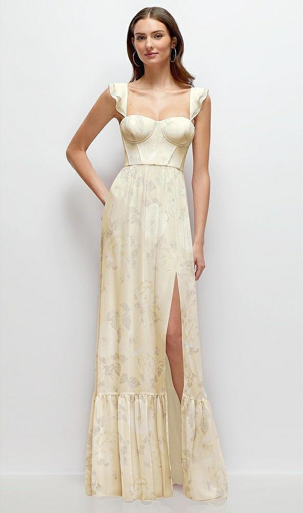 ruffle strap chiffon bustier maxi dress with ruffle hem a-line skirt