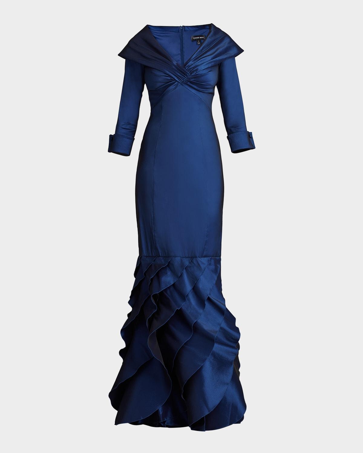 ruffle taffeta column gown