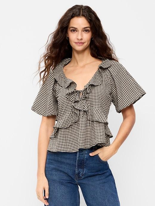 ruffle tie-front top