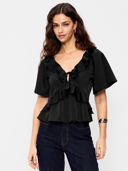 ruffle tie-front top