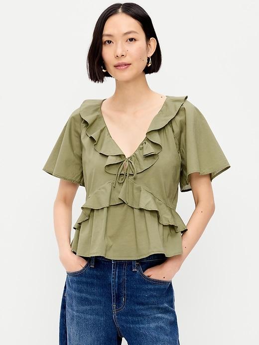 ruffle tie-front top