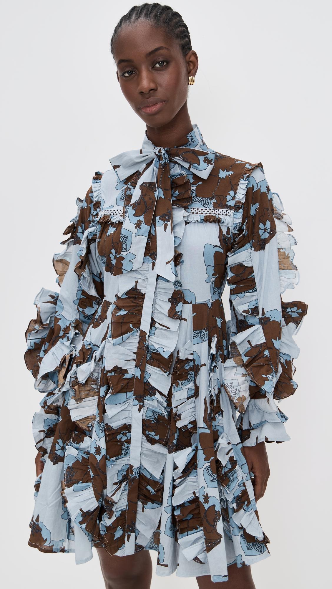 ruffle tie neck dress