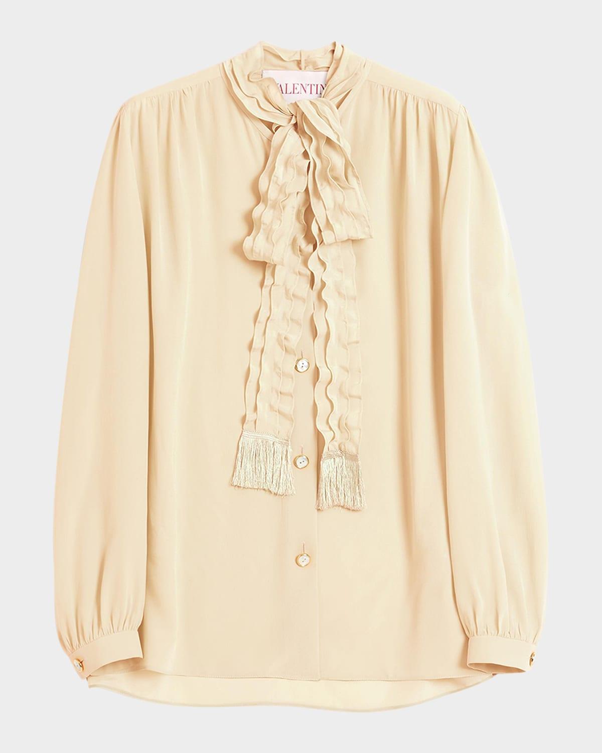 ruffle tie-neck silk blouse