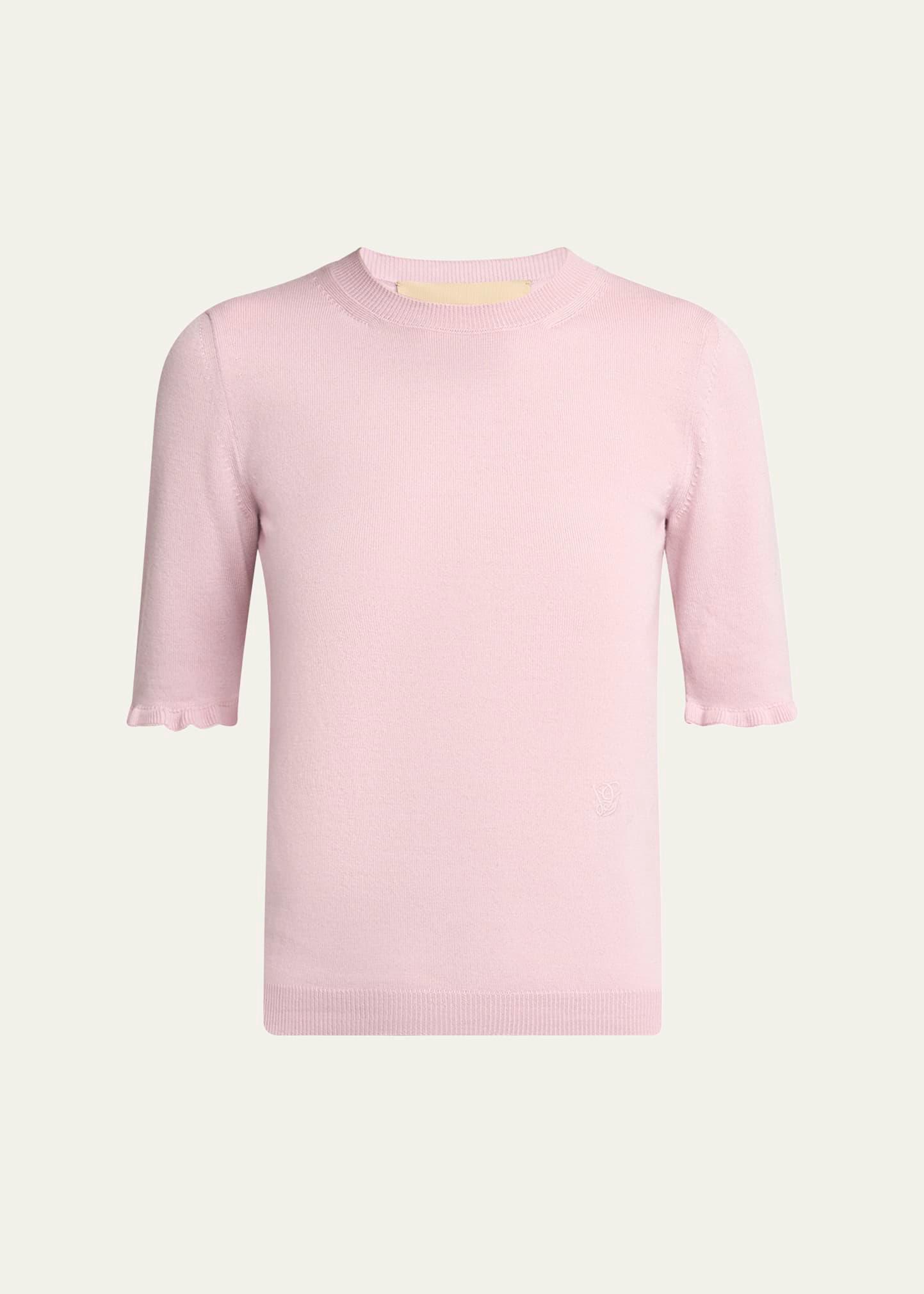 ruffle trim half sleeve wool top