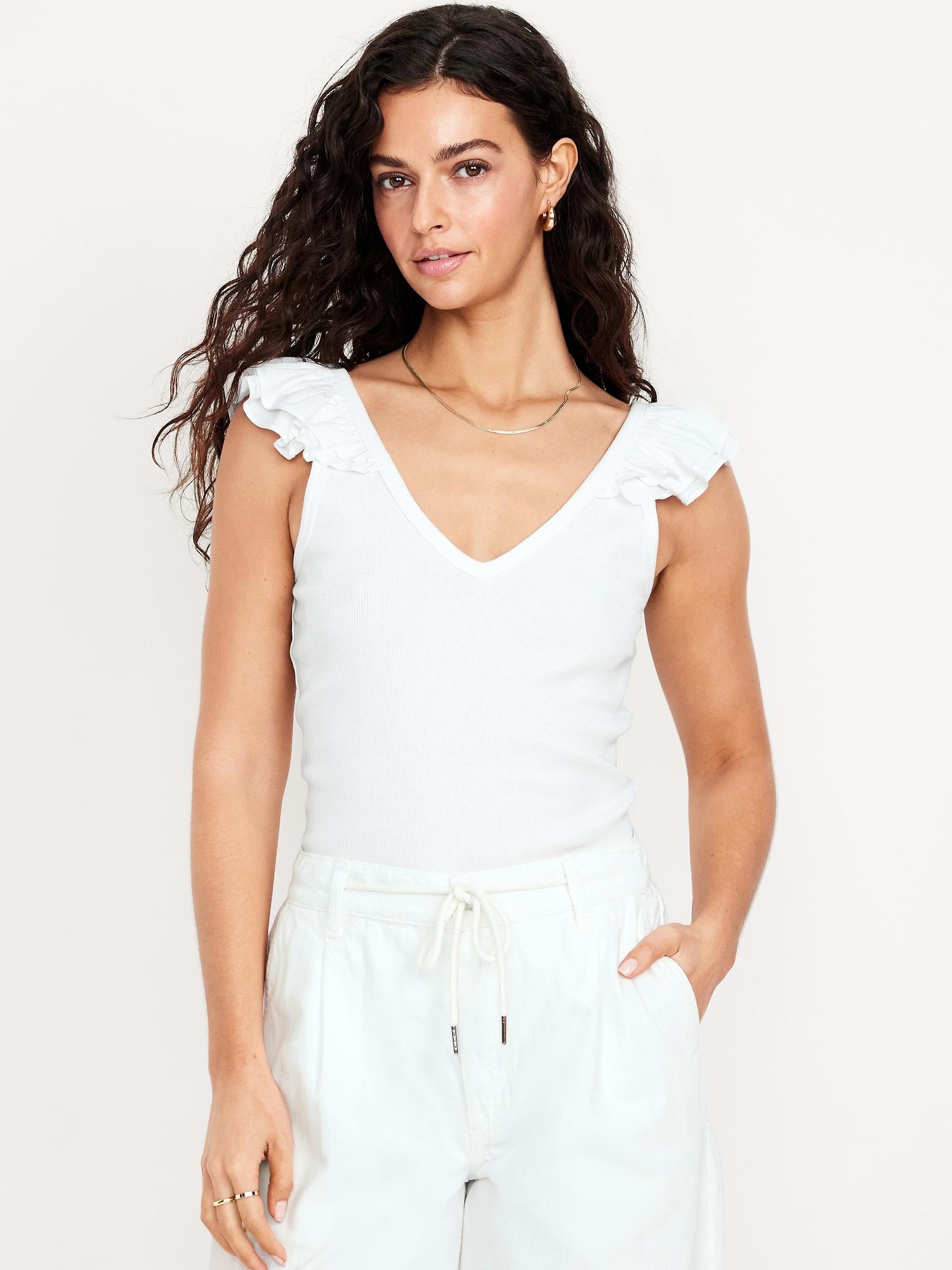 ruffle-trim mixed material top