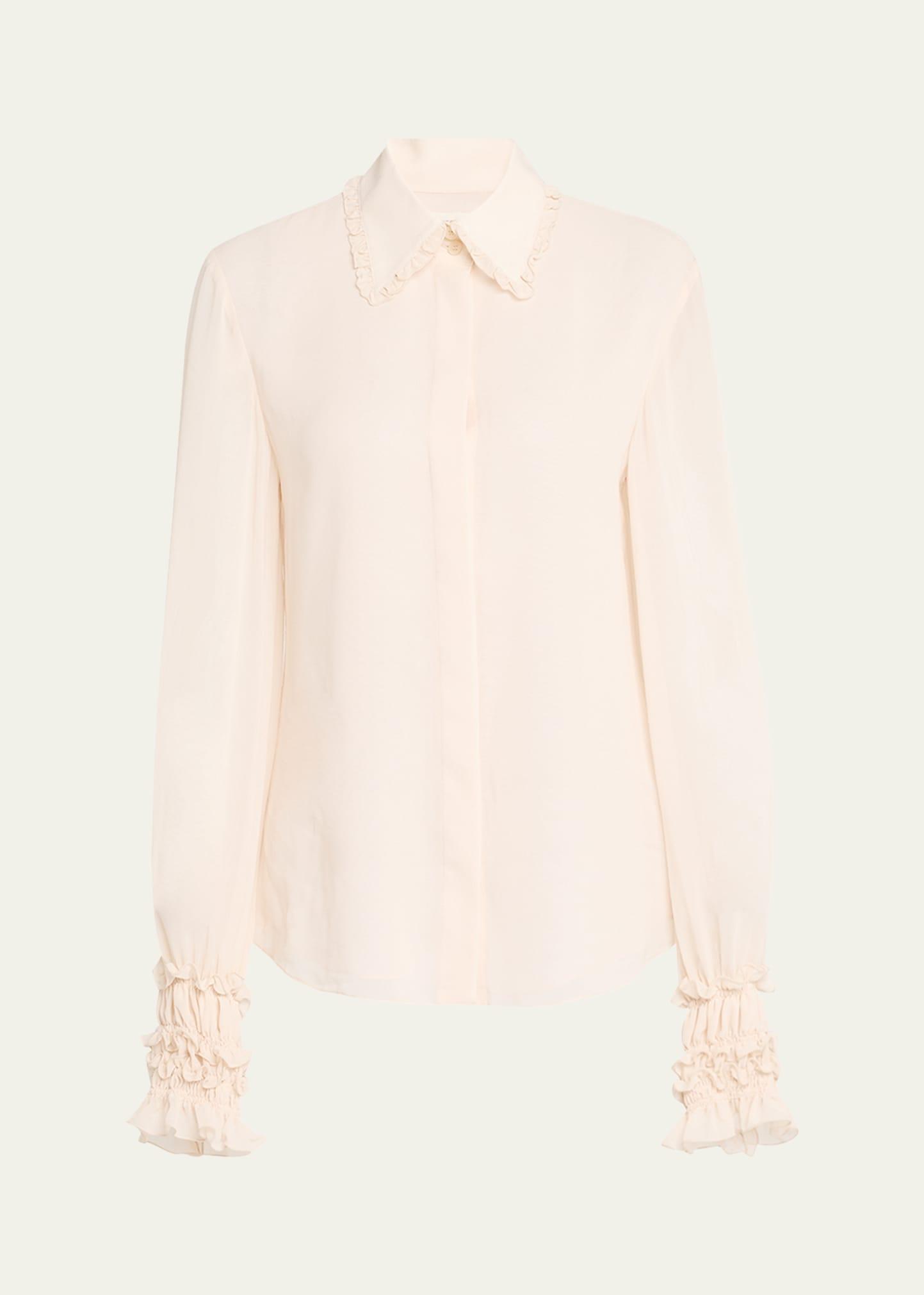 ruffle-trim silk blouse