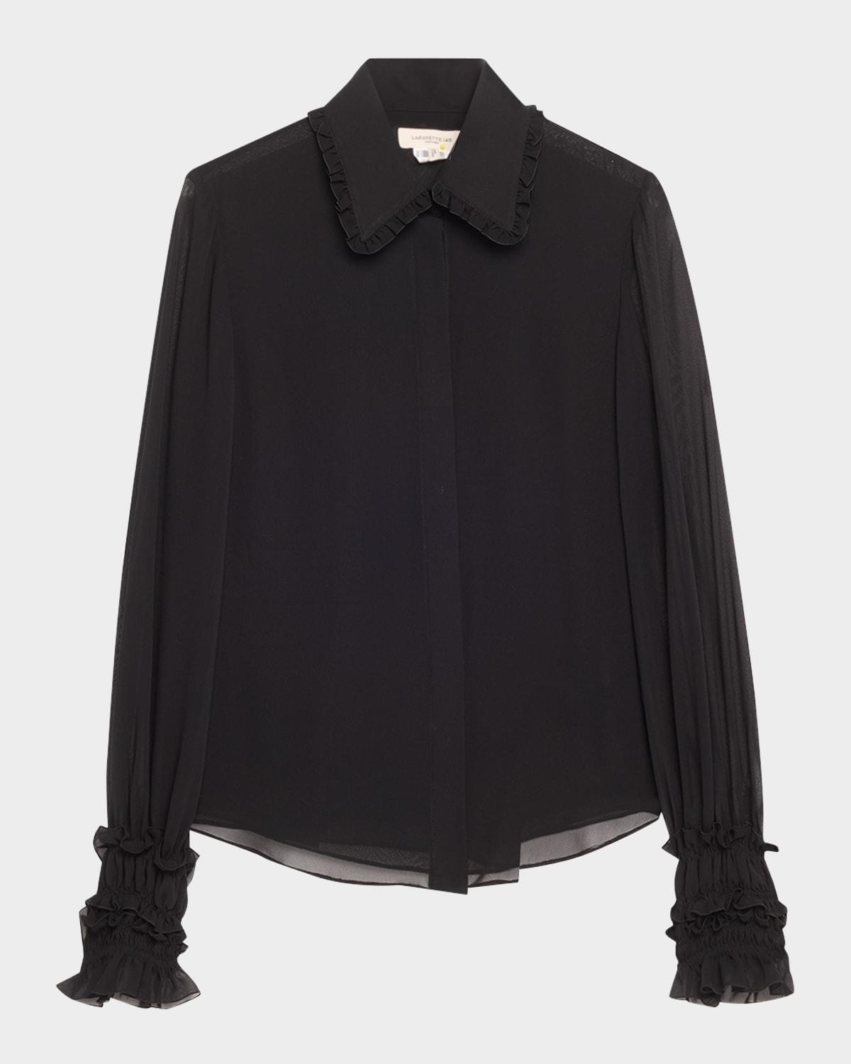ruffle-trim silk blouse
