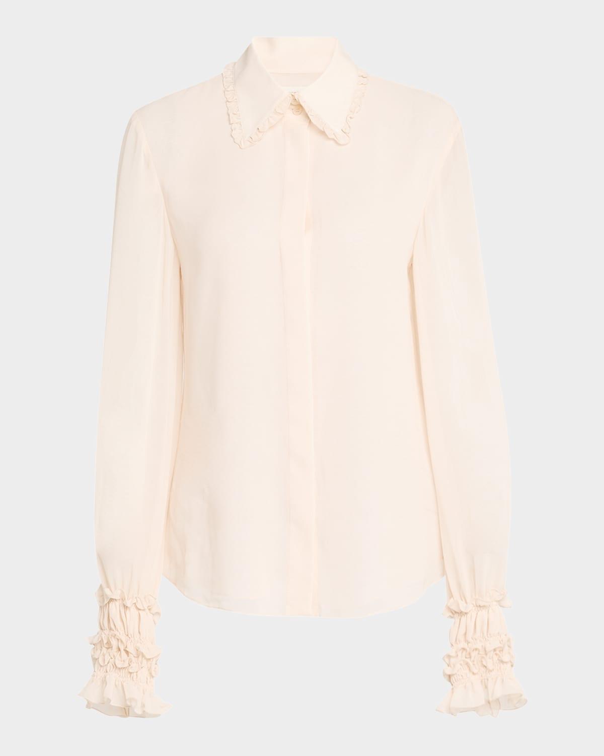 ruffle-trim silk blouse