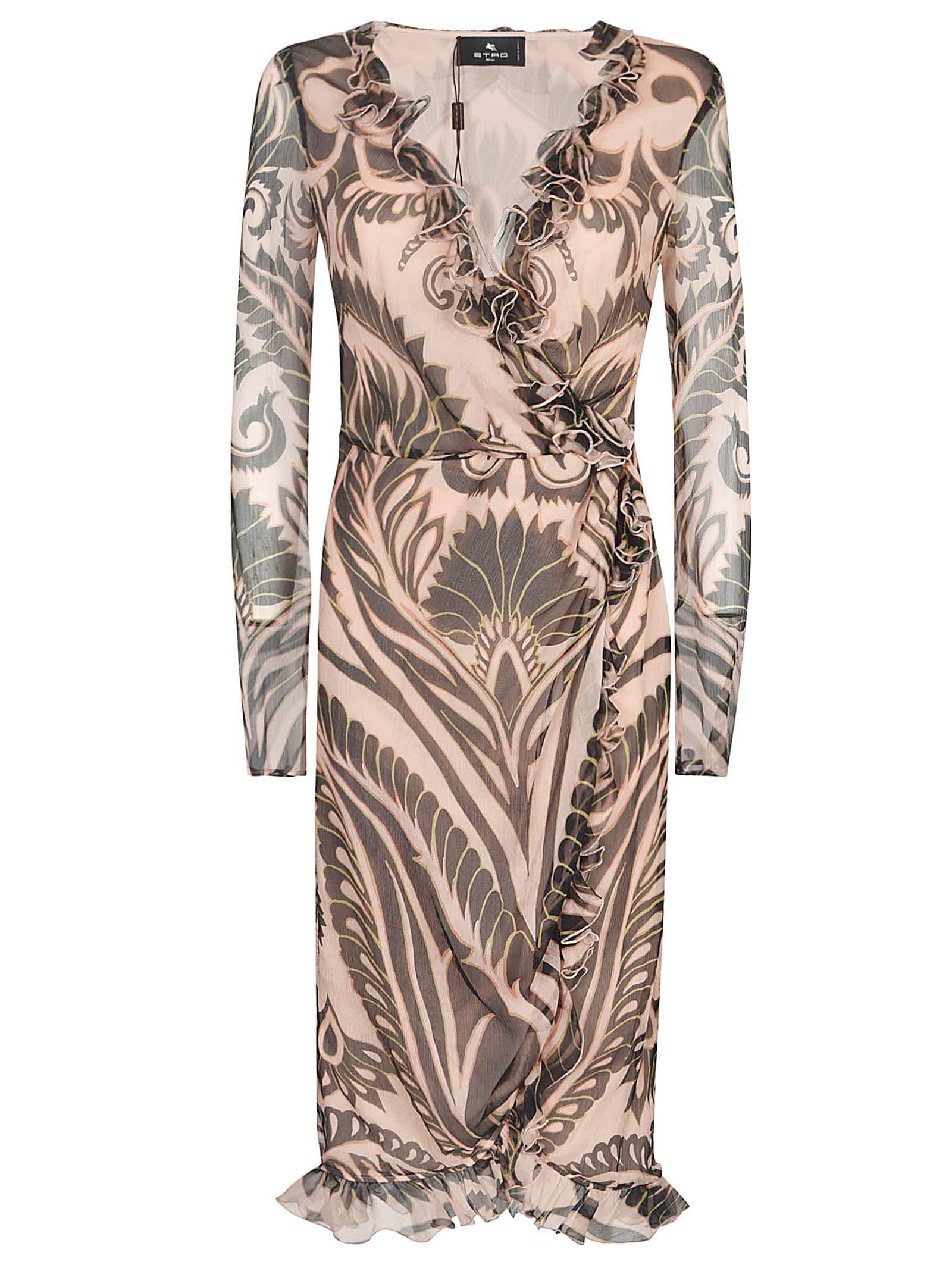 ruffle trimmed all-over printed dress