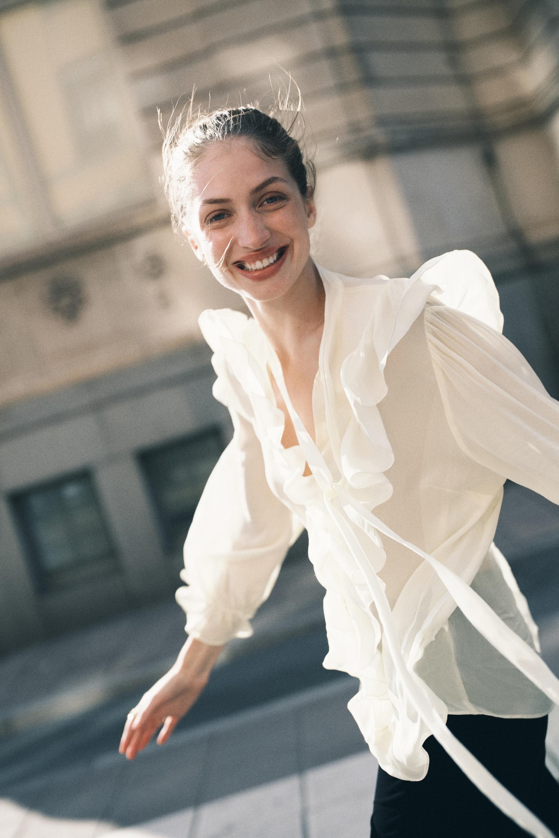 ruffle-trimmed blouse