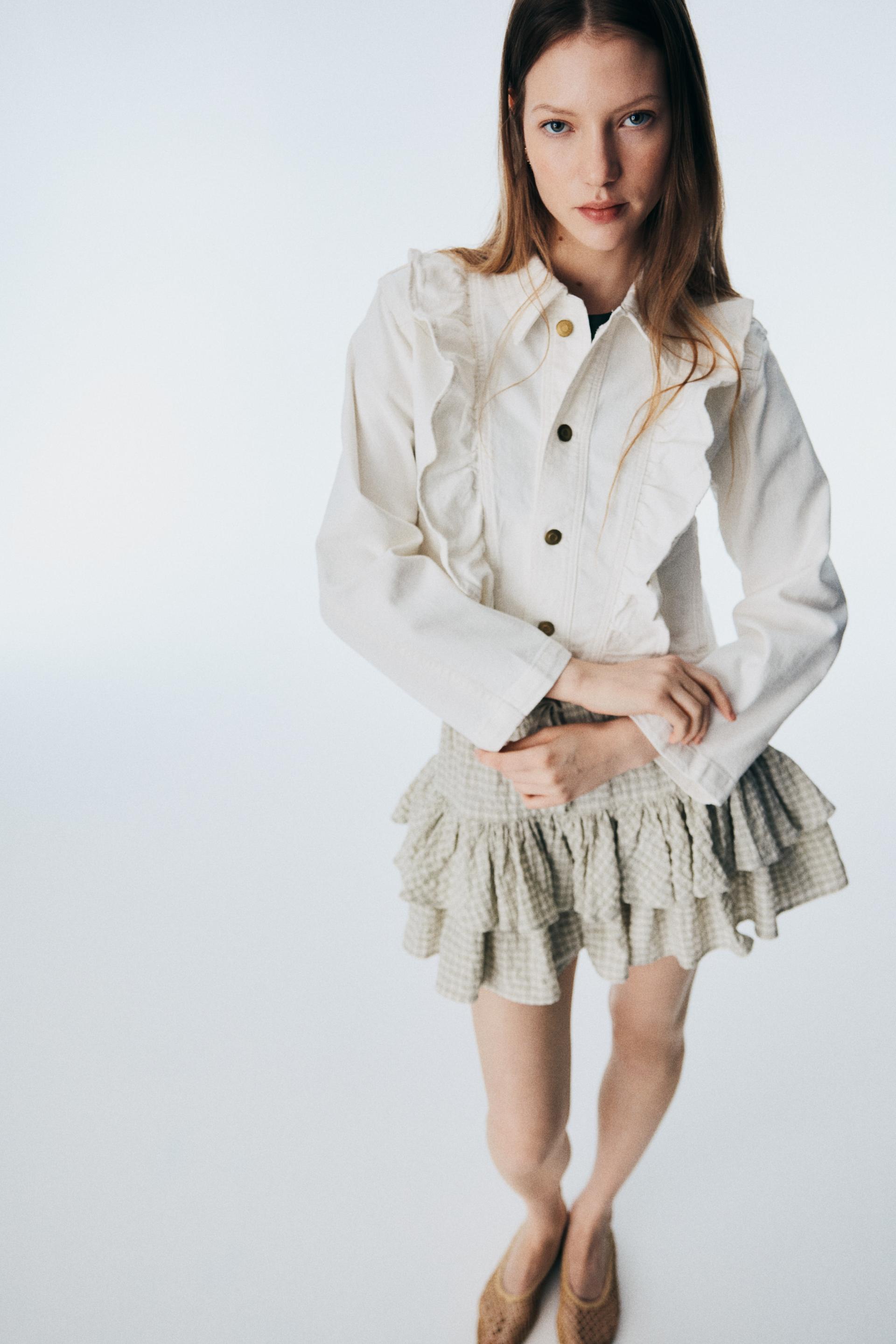 ruffle-trimmed denim jacket