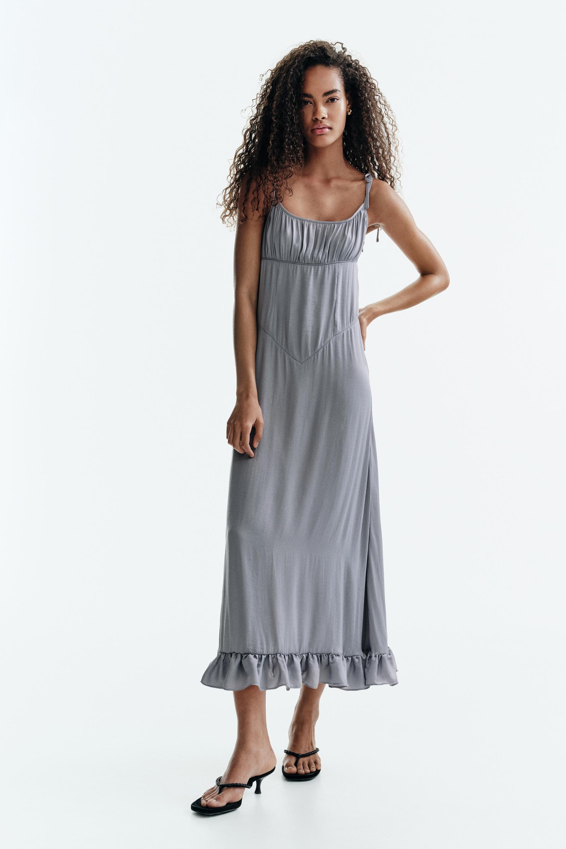 ruffle-trimmed dress with tie shoulder straps