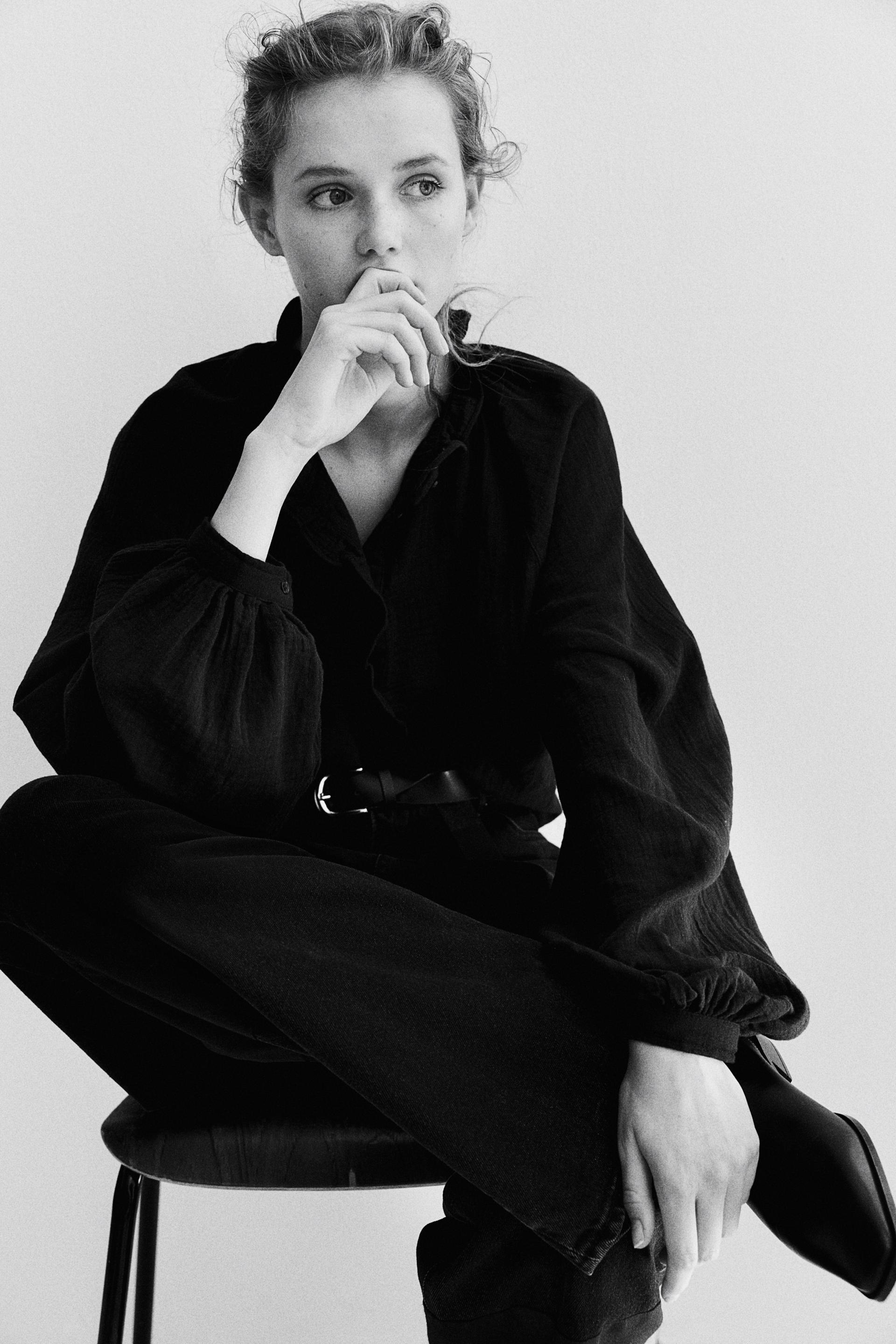 ruffle-trimmed muslin blouse