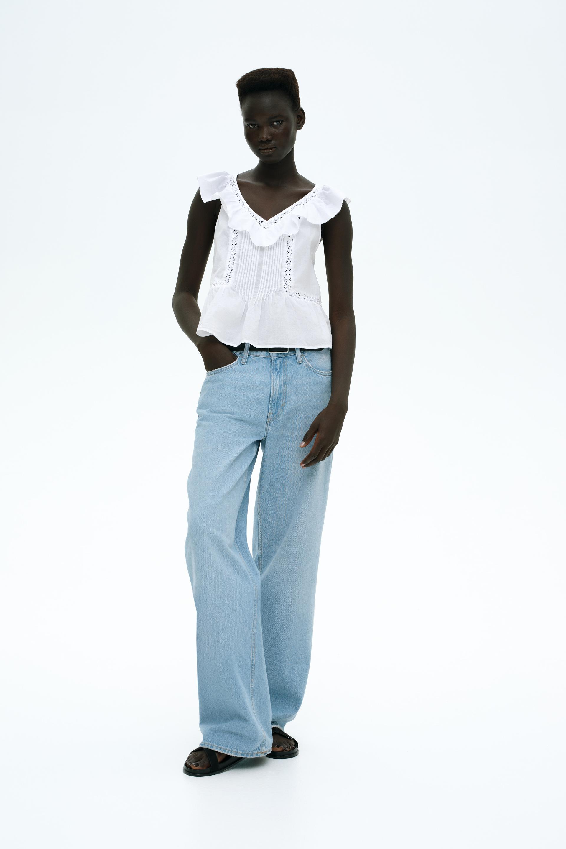 ruffle-trimmed sleeveless top