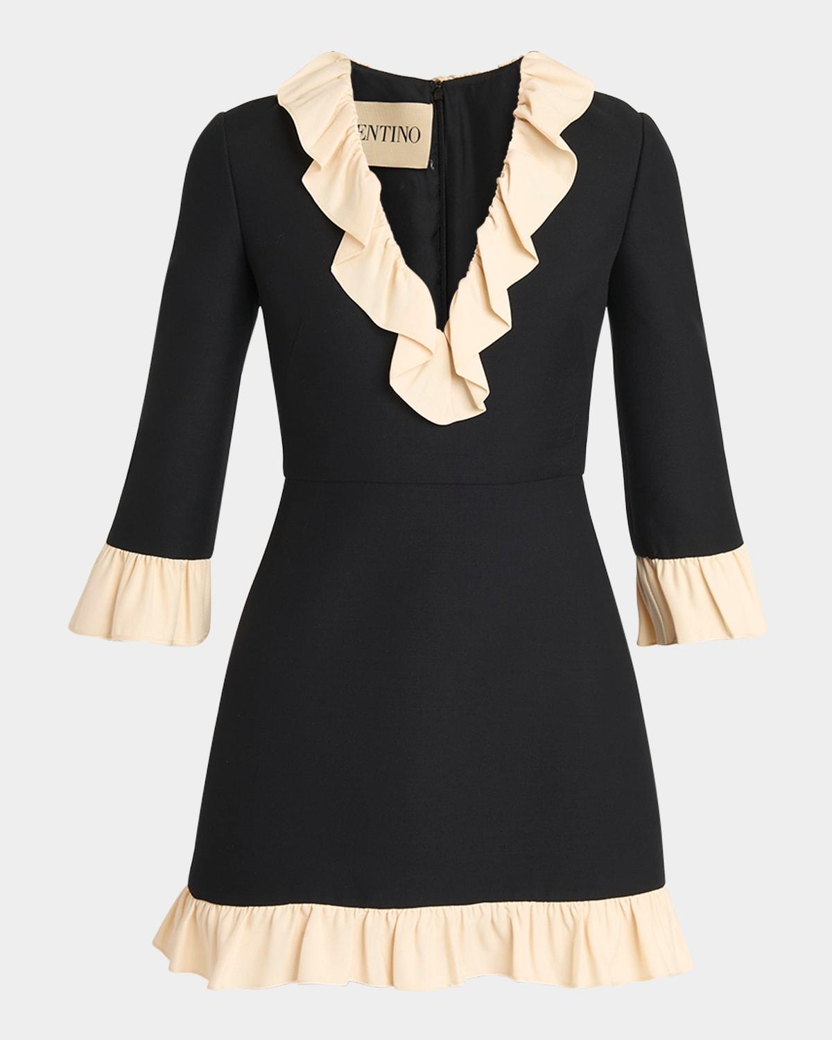ruffle v-neck 3/4-sleeve mini dress