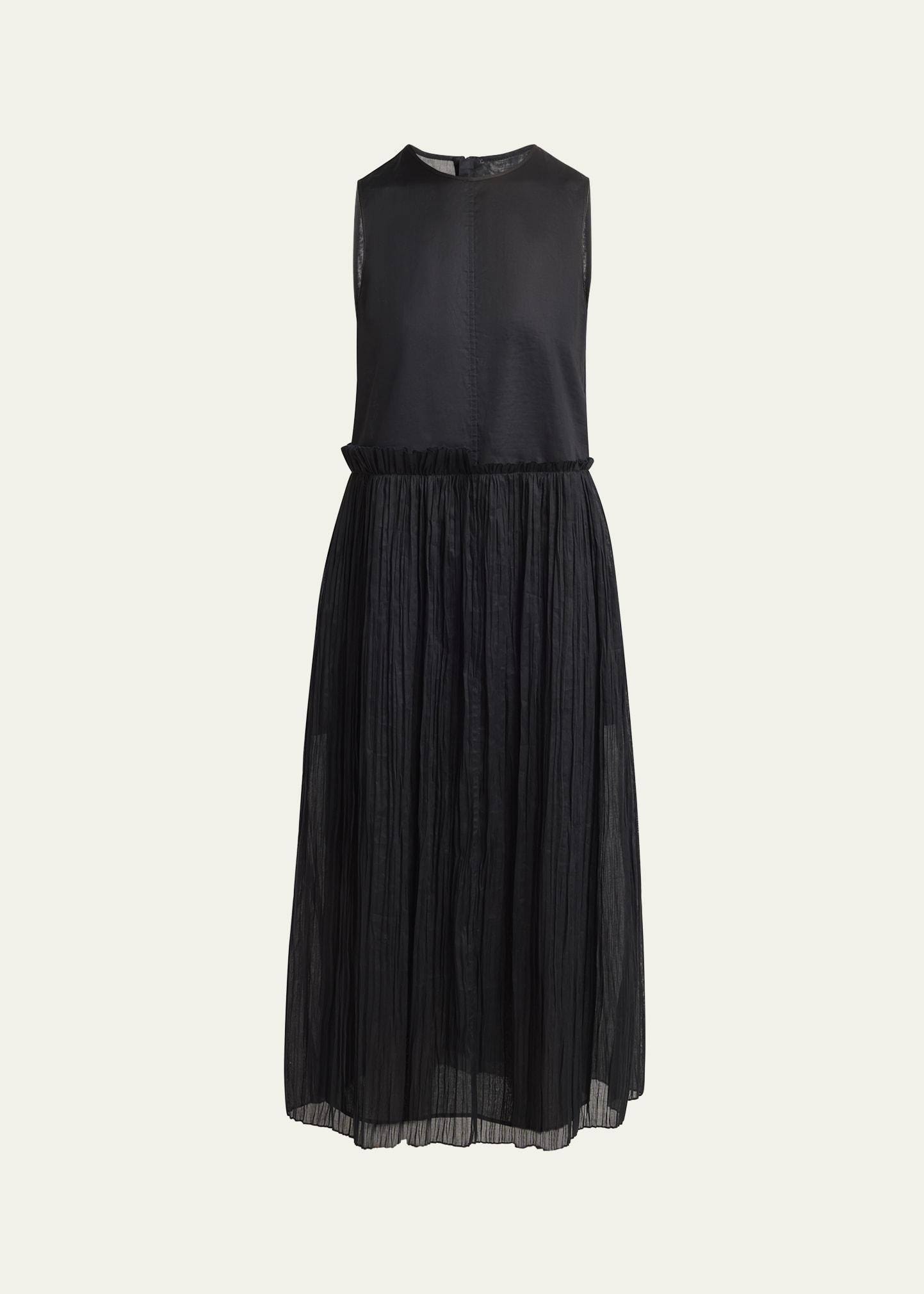 ruffle waist dress with pleated skirt