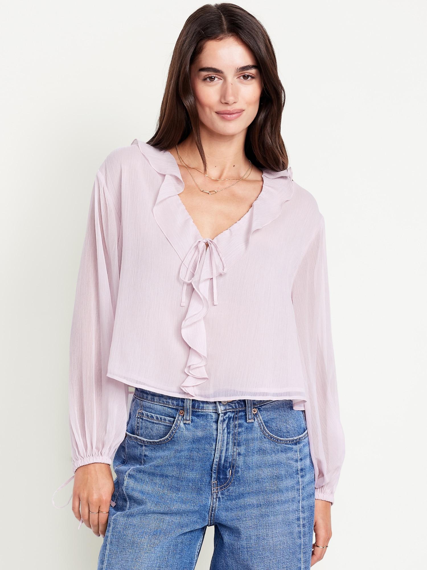ruffled chiffon cropped blouse