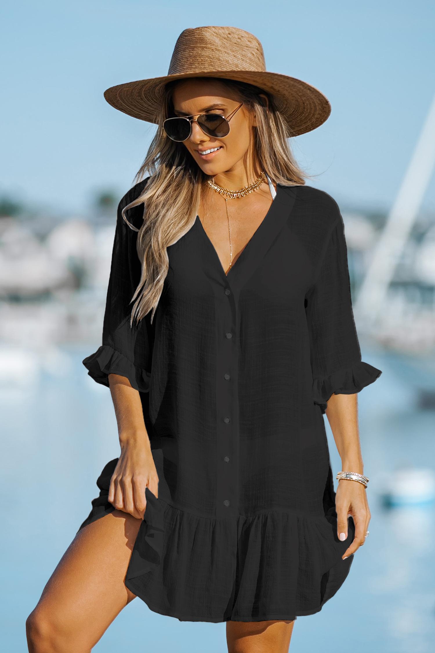 ruffled cover-up dress - l