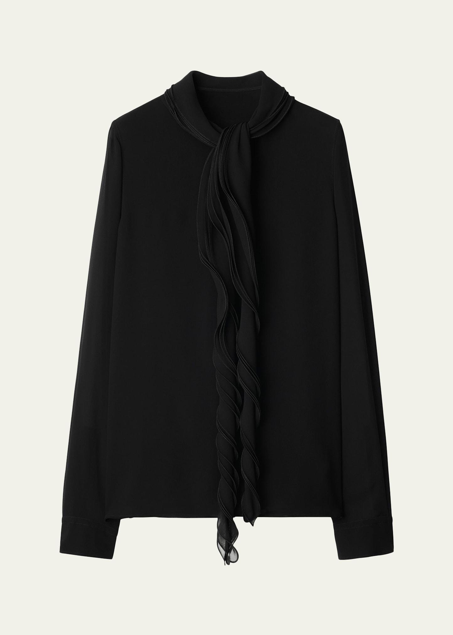 ruffled long sleeve silk blouse