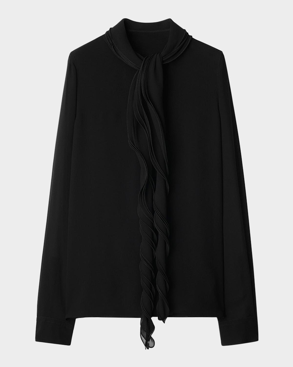 ruffled long sleeve silk blouse