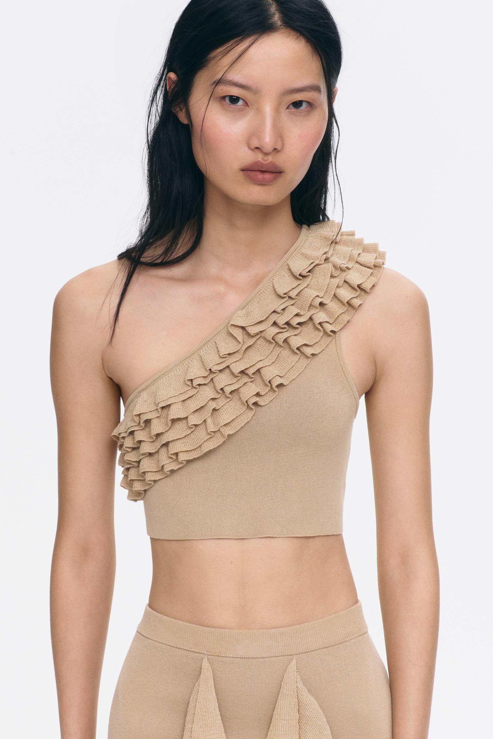 ruffled one-shoulder crop top