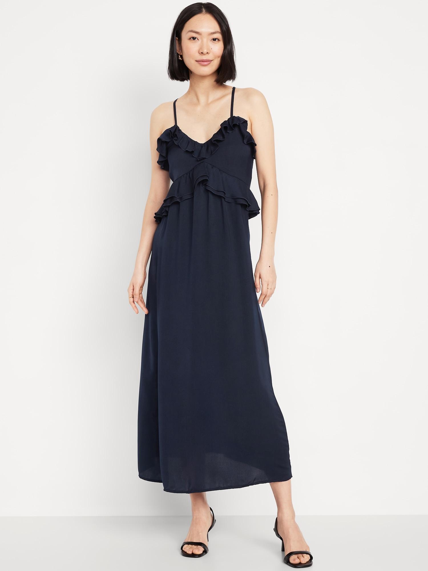 ruffled satin maxi dress