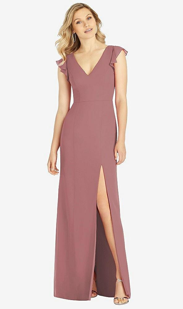 ruffled sleeve mermaid dress with front slit