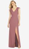 ruffled sleeve mermaid dress with front slit