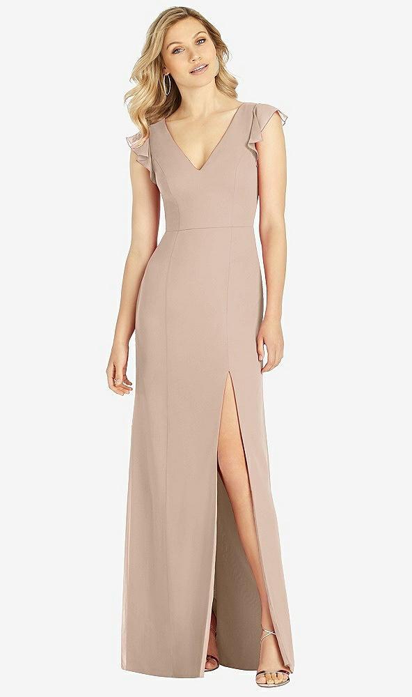 ruffled sleeve mermaid dress with front slit
