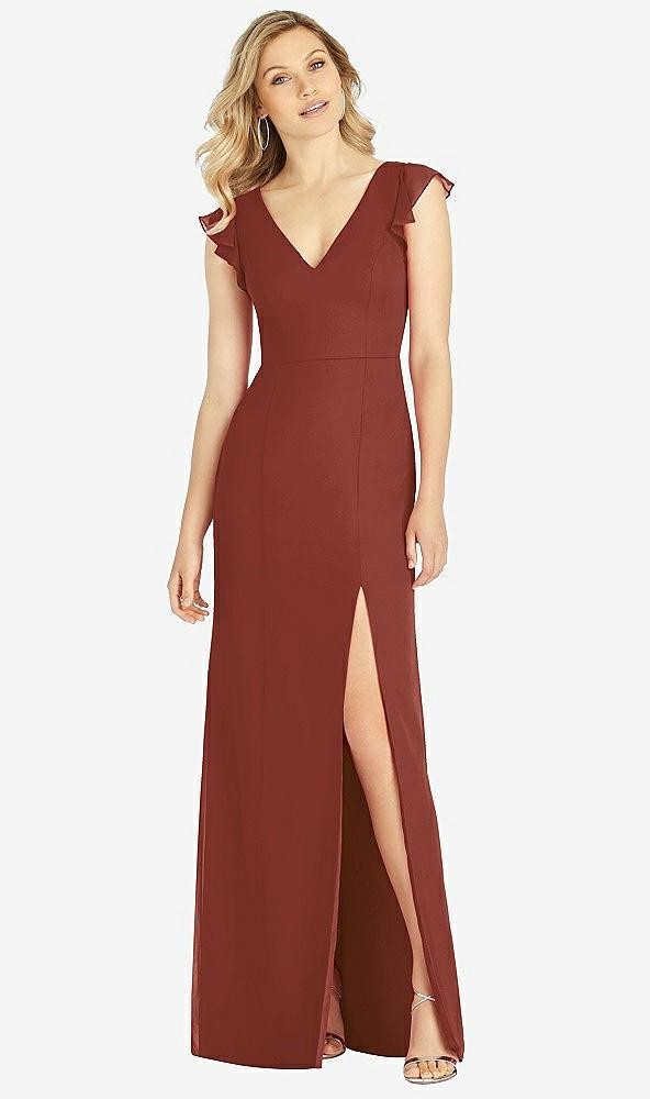 ruffled sleeve mermaid dress with front slit