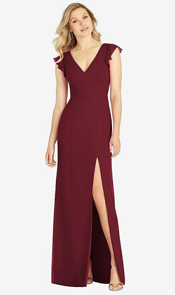 ruffled sleeve mermaid dress with front slit
