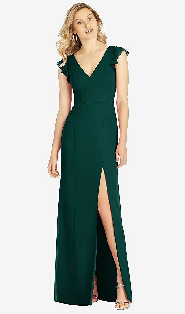 ruffled sleeve mermaid dress with front slit