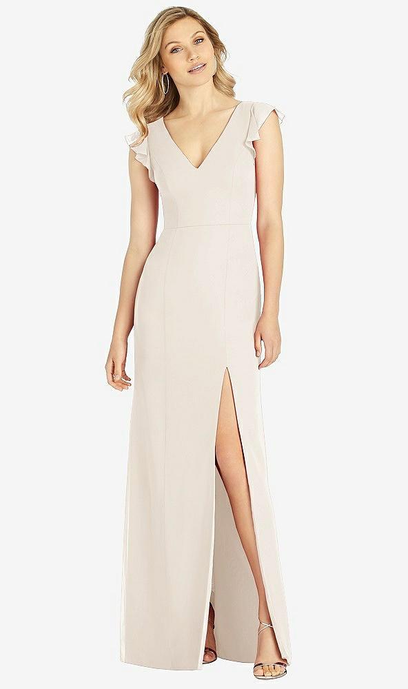 ruffled sleeve mermaid dress with front slit