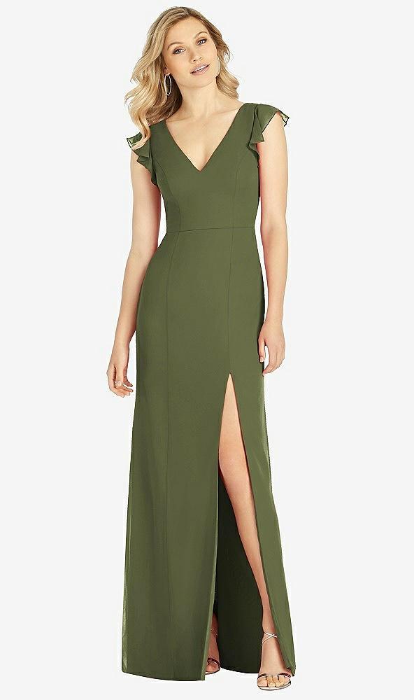 ruffled sleeve mermaid dress with front slit