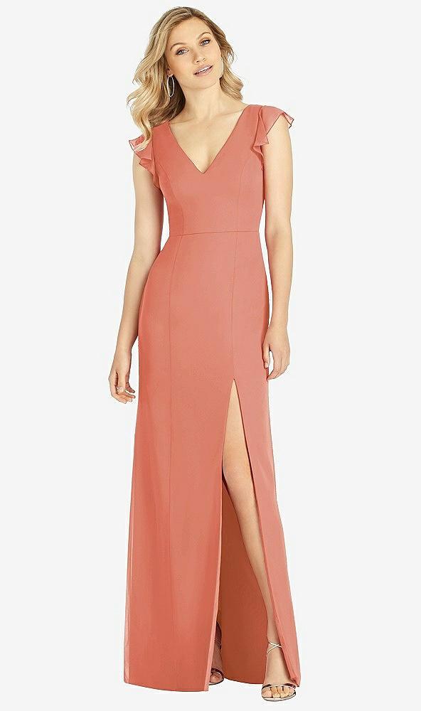 ruffled sleeve mermaid dress with front slit