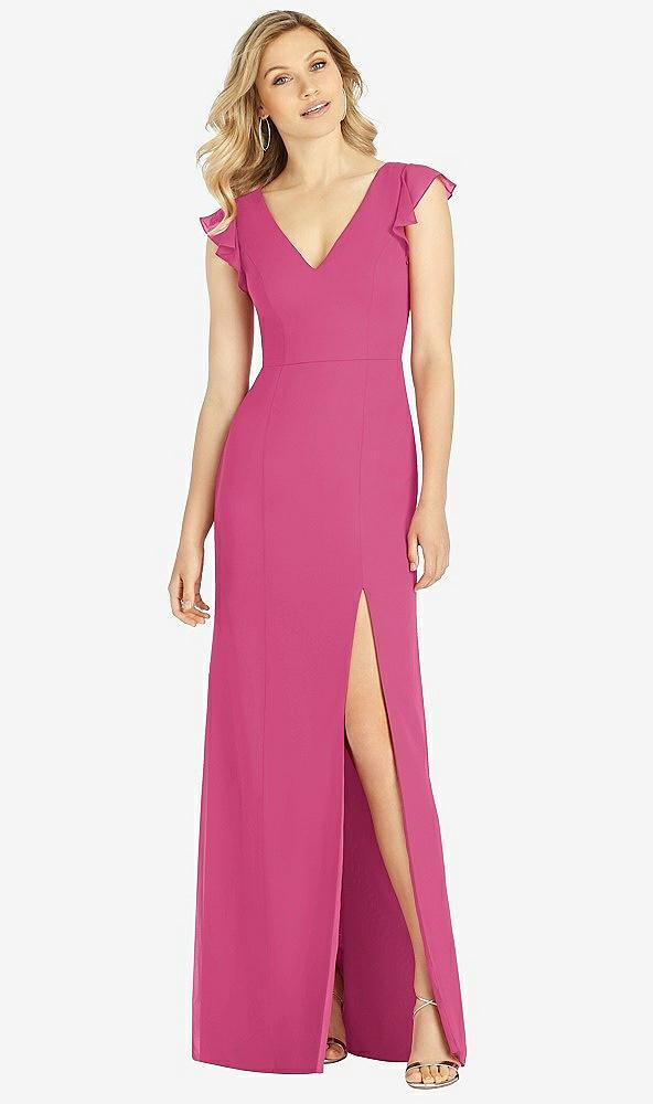ruffled sleeve mermaid dress with front slit
