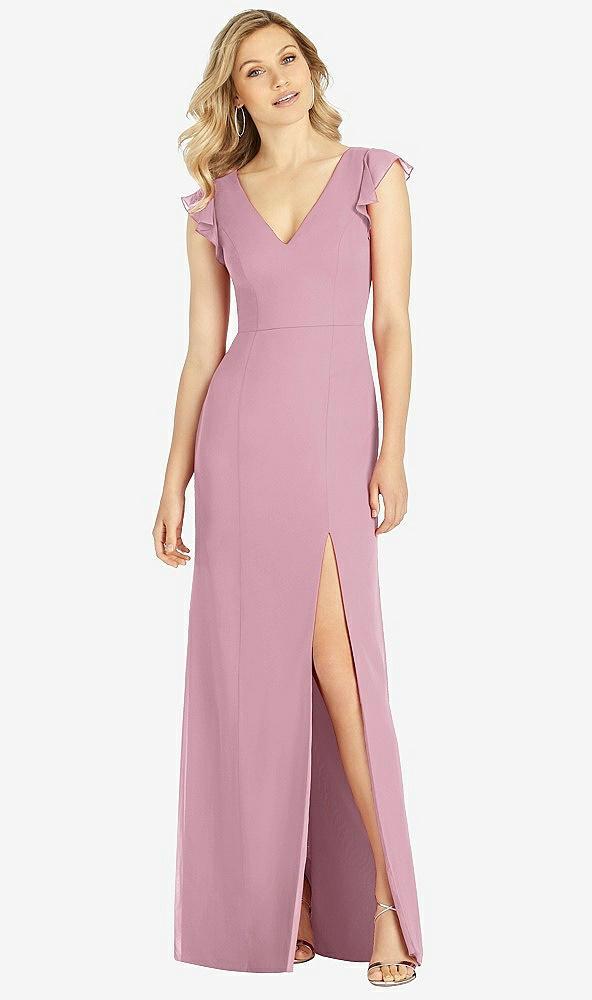 ruffled sleeve mermaid dress with front slit
