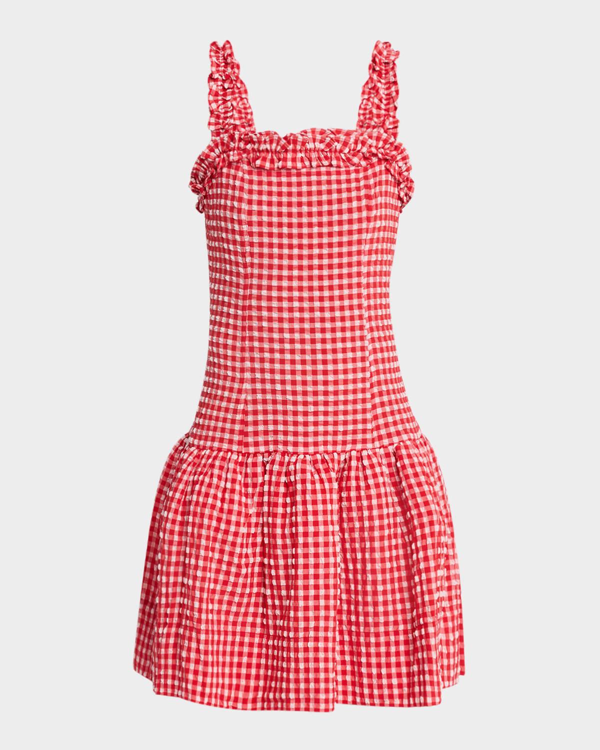 ruffled stretch seersucker mini dress