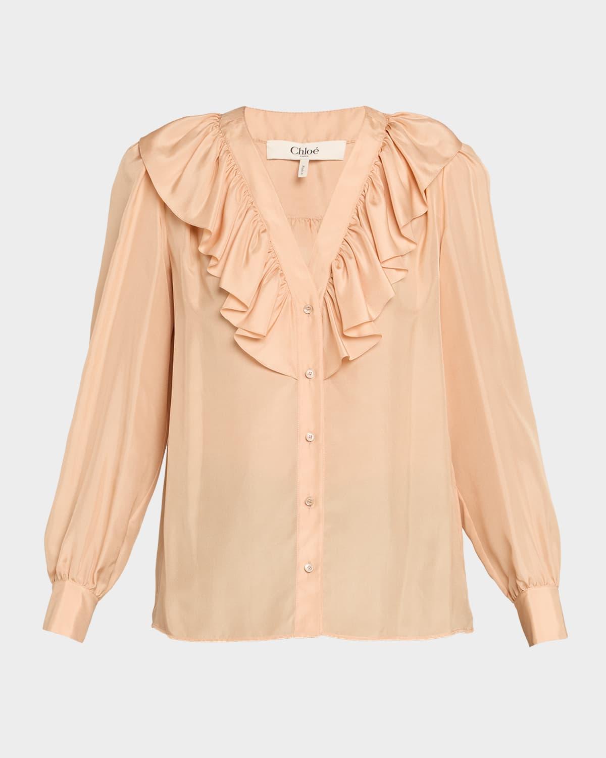 ruffled v-neck silk blouse