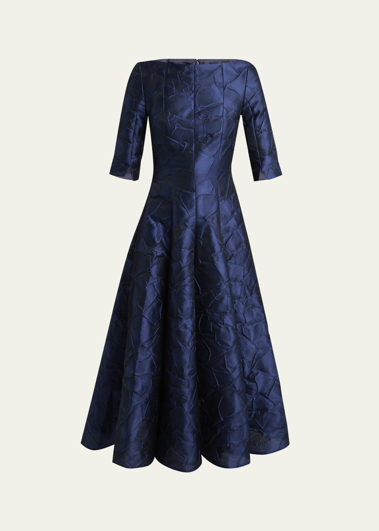 ruffles jacquard fit-flare midi dress