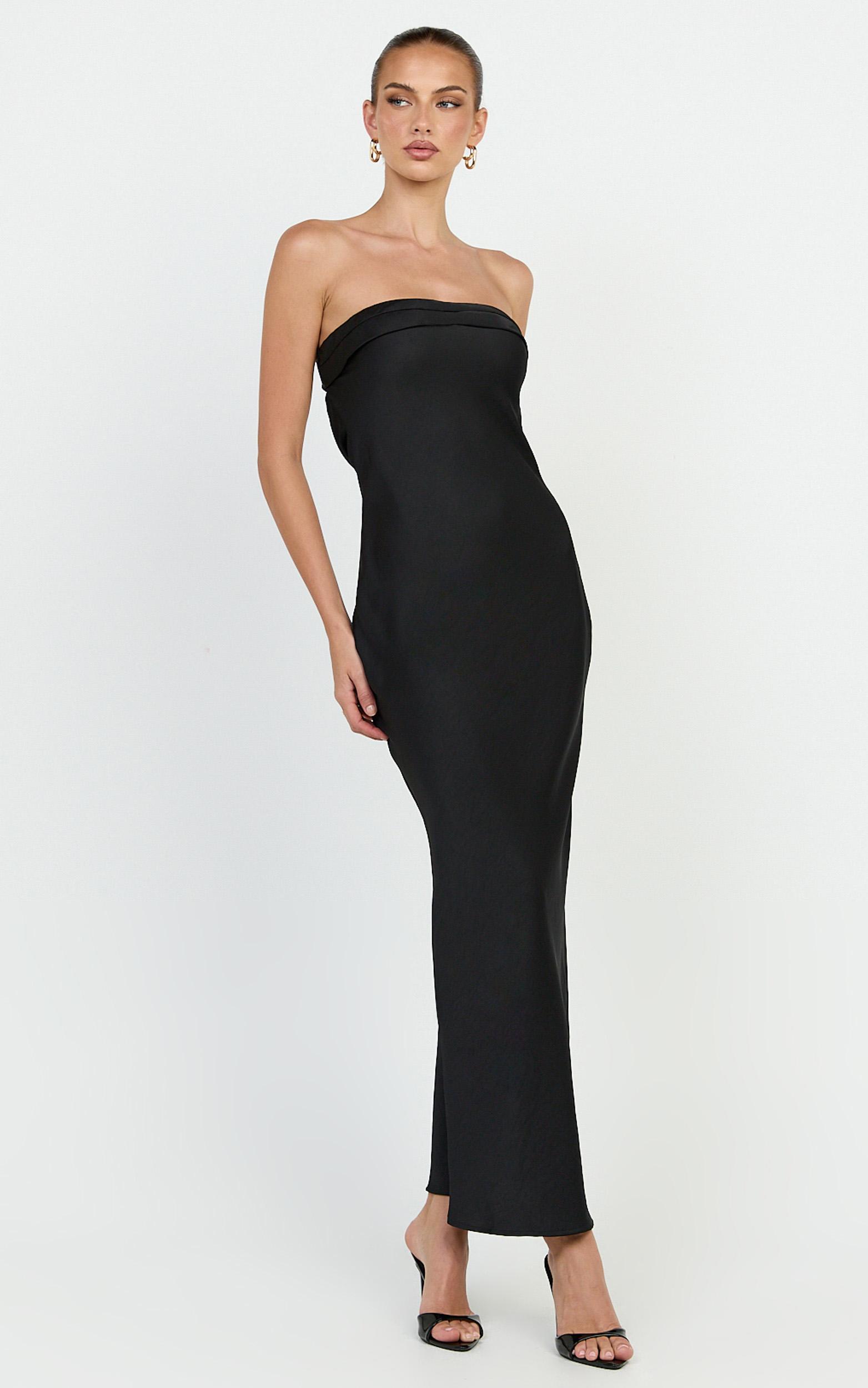 rumi midi dress - rushed bodiest satin dress in black