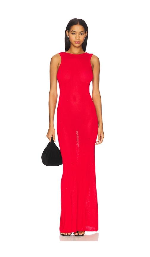 runaway the label adriana maxi dress in red.