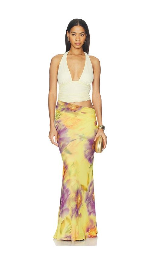 runaway the label alexis halter cut out maxi dress in yellow.