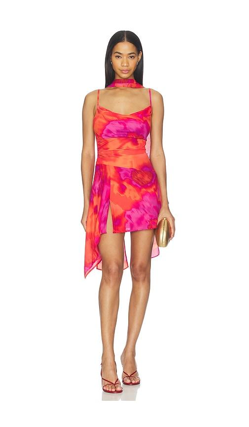 runaway the label alora scoop neck mini dress in pink, orange.