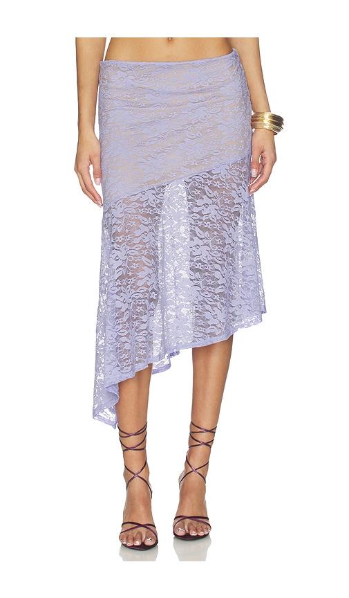runaway the label ava flounce midi skirt in lavender.