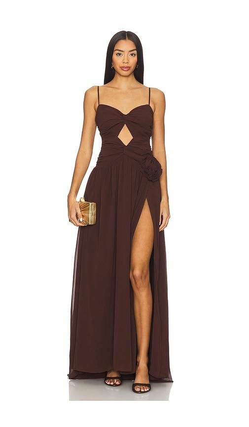 runaway the label danika maxi dress in chocolate.
